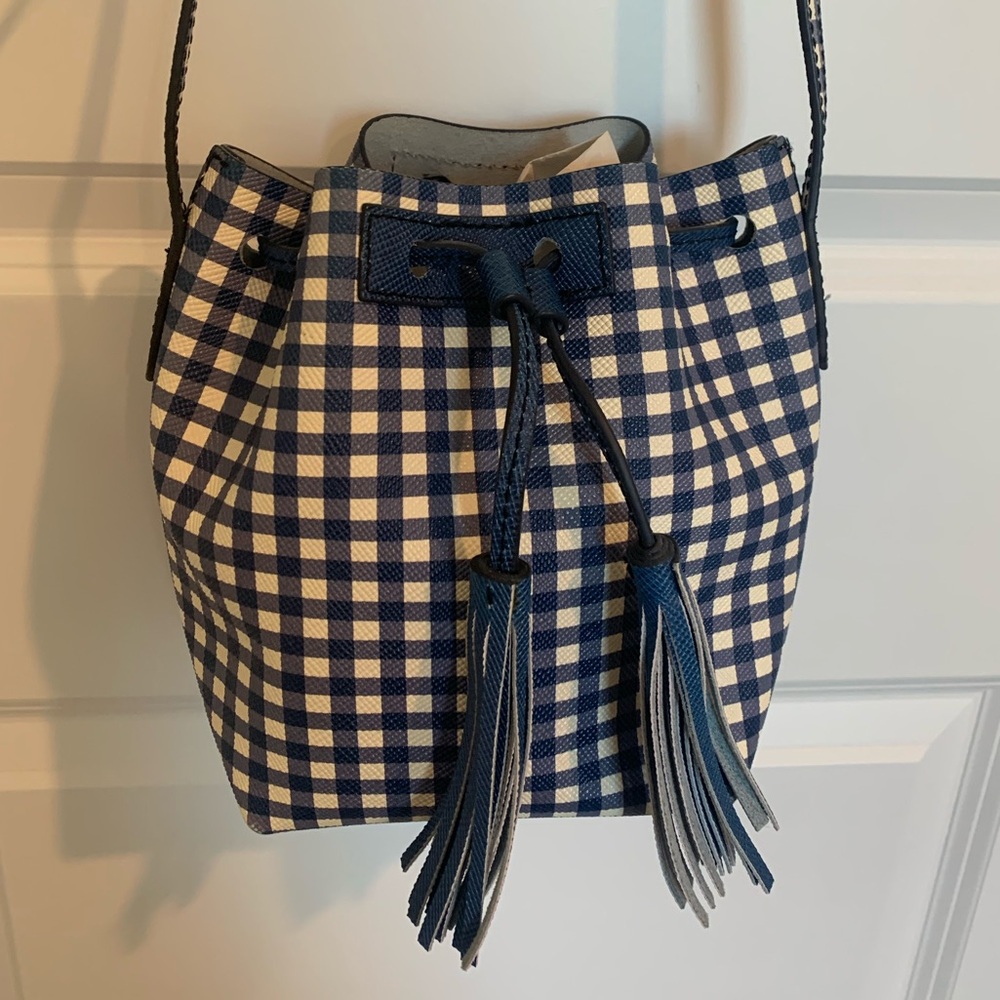 Jcrew Blue and White Checkered Bucket Bag